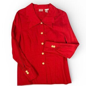 Vintage By Apart Womens Red Blouse Gold tone Buttons Single Stitch Size 12